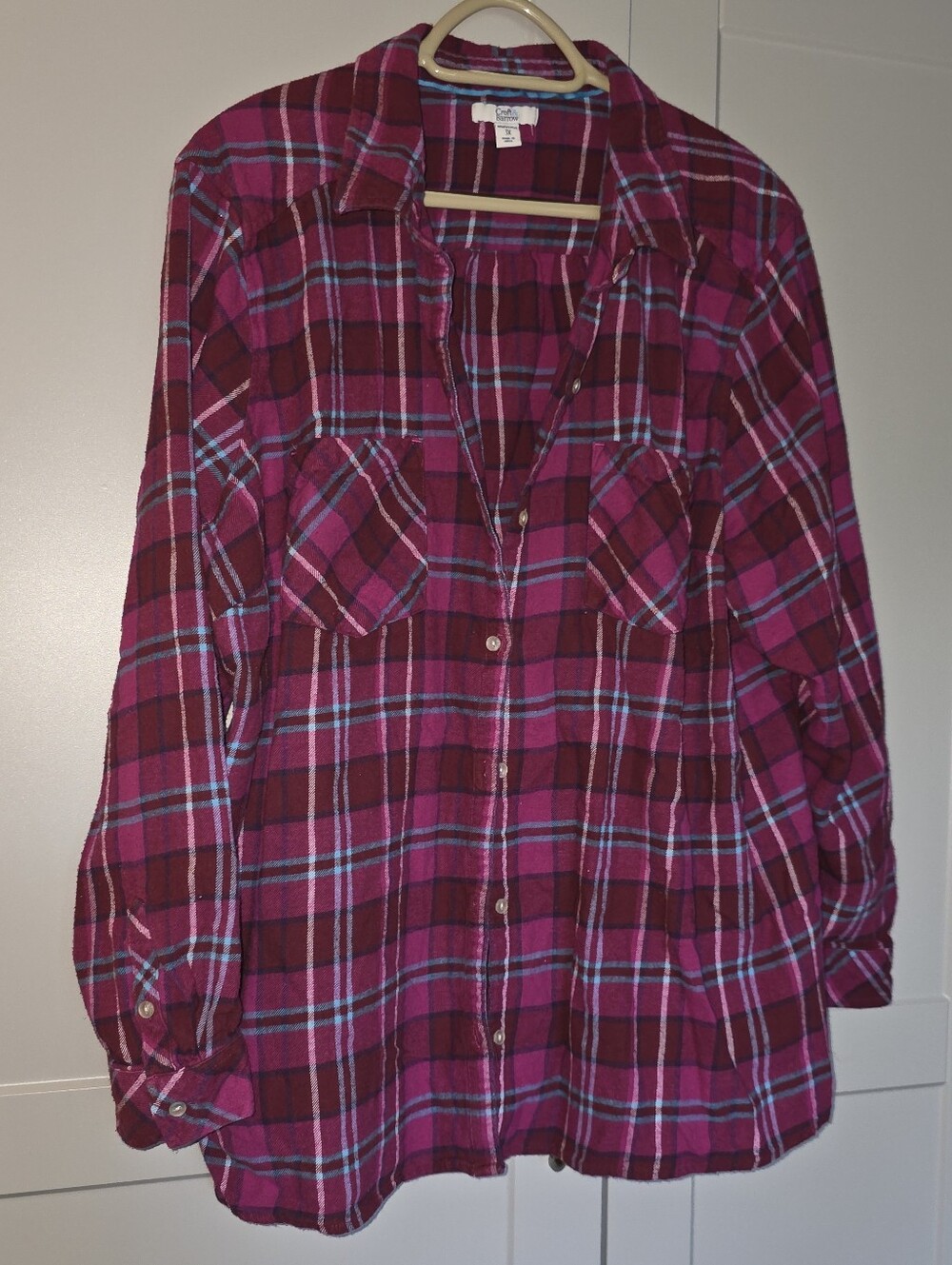 Croft & Barrow Womens Plaid Flannel Shirt 3x/ Red Pink